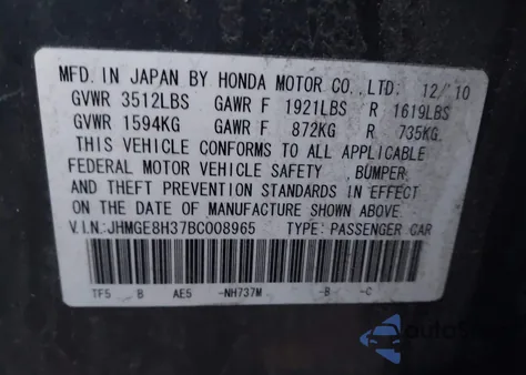 2011 Honda Fit z USA, uszkodzony, nr VIN JHMGE8H37BC008965